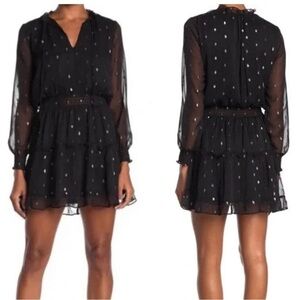 Anthropologie NSR Emma Long Sleeve Smocked Mini Dress Black Dot Whimsygoth Sheer